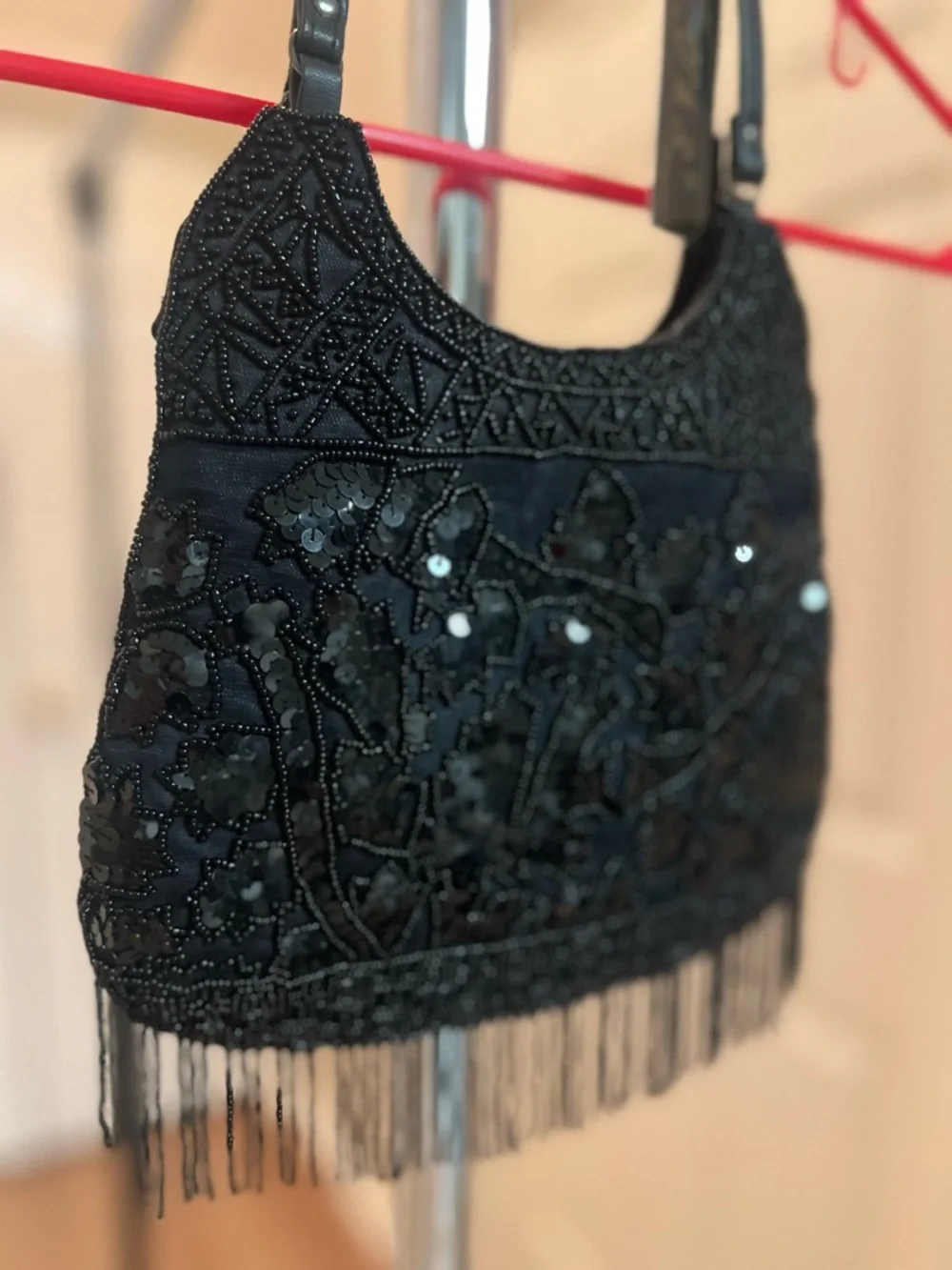 Black Beaded Fringe Evening Bag - Picture 2 of 8